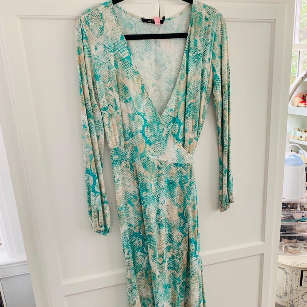 Green Python Print Maxi Wrap Dress - image 1